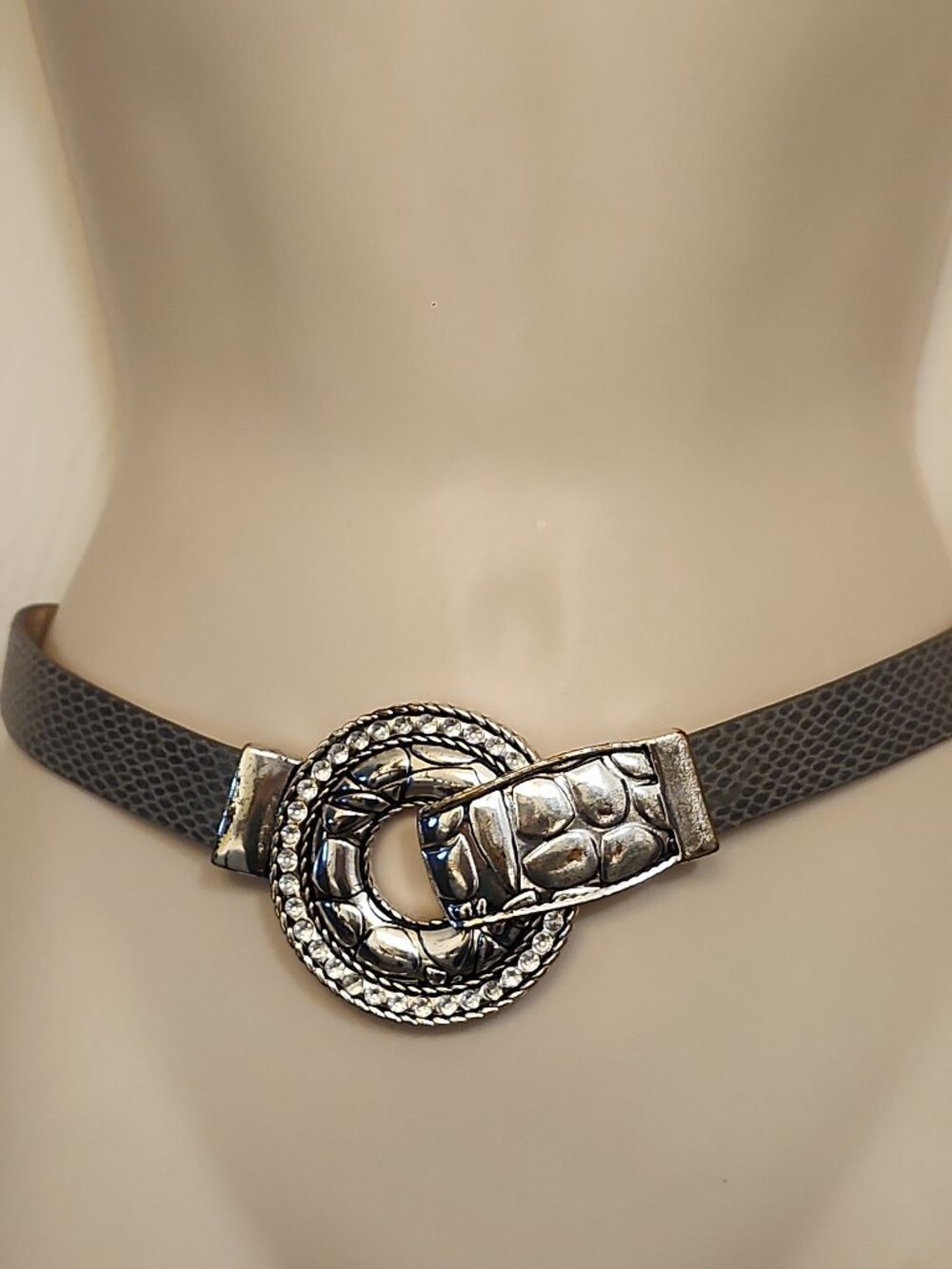 Chico’s Women's Interlock Double Circle Black Gold Silver Leather Belt Sz M/L